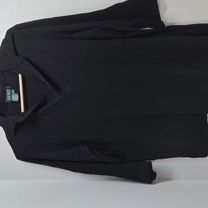 Lauren Ralph Lauren Women's V-Neck Black LS Casual Top 100% Rayon